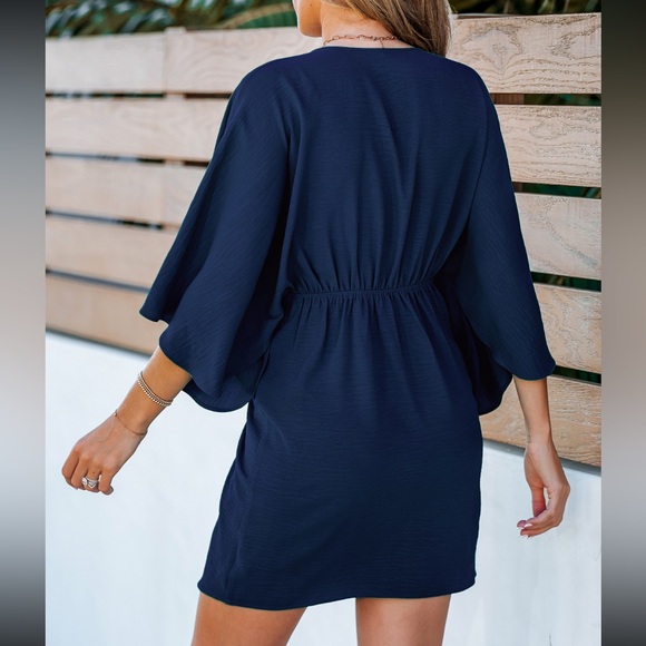 Flared Sleeve V-Neck Mini Dress. - Picture 2 of 2